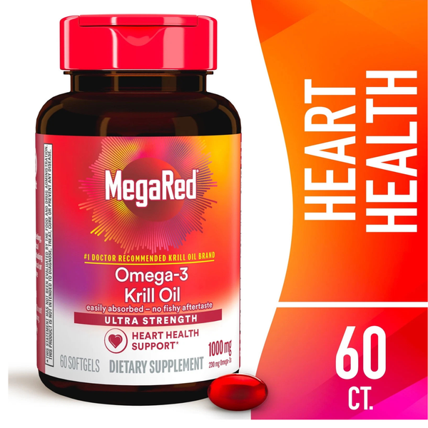 MegaRed Omega-3 Krill Oil 1000mg – Heart, Joint & Brain Support, 60ct